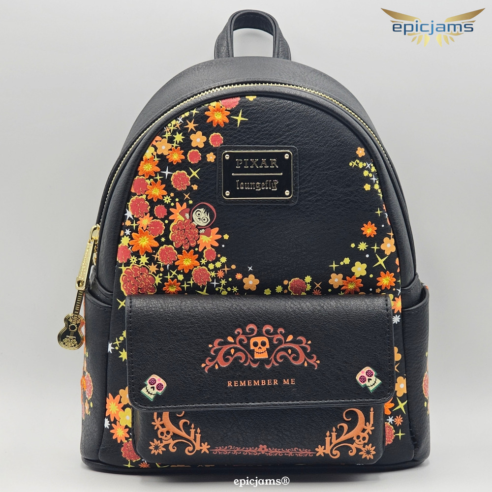 Loungefly Disney Pixar Coco Remember Me Dia de Los Muertos Black Mini Backpack